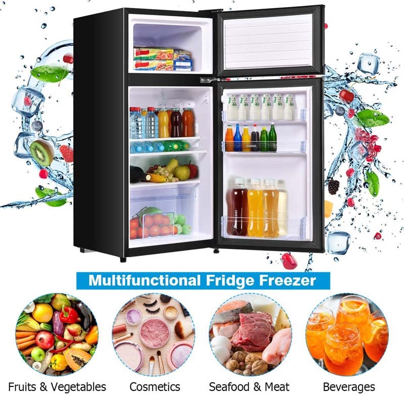 3.4 Cu.Ft Classic Compact Refrigerator 2-Door Cold-rolled Sheet Freezer with Removable Glass Shelves