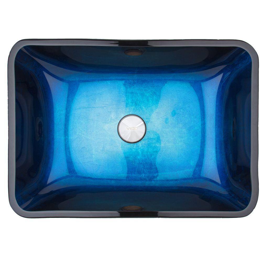 VIGO Donatello Turquoise Blue Glass 18 in. L x 13 in. W x 4 in. H Rectangular Vessel Bathroom Sink VG07068