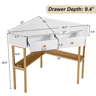 Costway 39.5 in. Gold 2-Drawers Corner Computer Desk Writing Workstation Study Desk HW67561GD