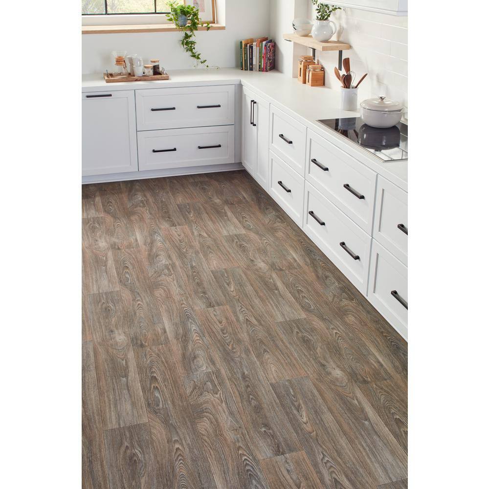 TrafficMaster Scorched Walnut Grey Wood 10 MIL x 12 ft. W x Cut to Length Waterproof Vinyl Sheet Flooring C9450407C895P14