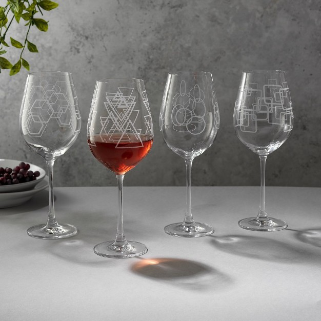 Joyjolt Geo Crystal White Wine Glasses 14 Oz Set Of 4 European Crystal Wine Glasses