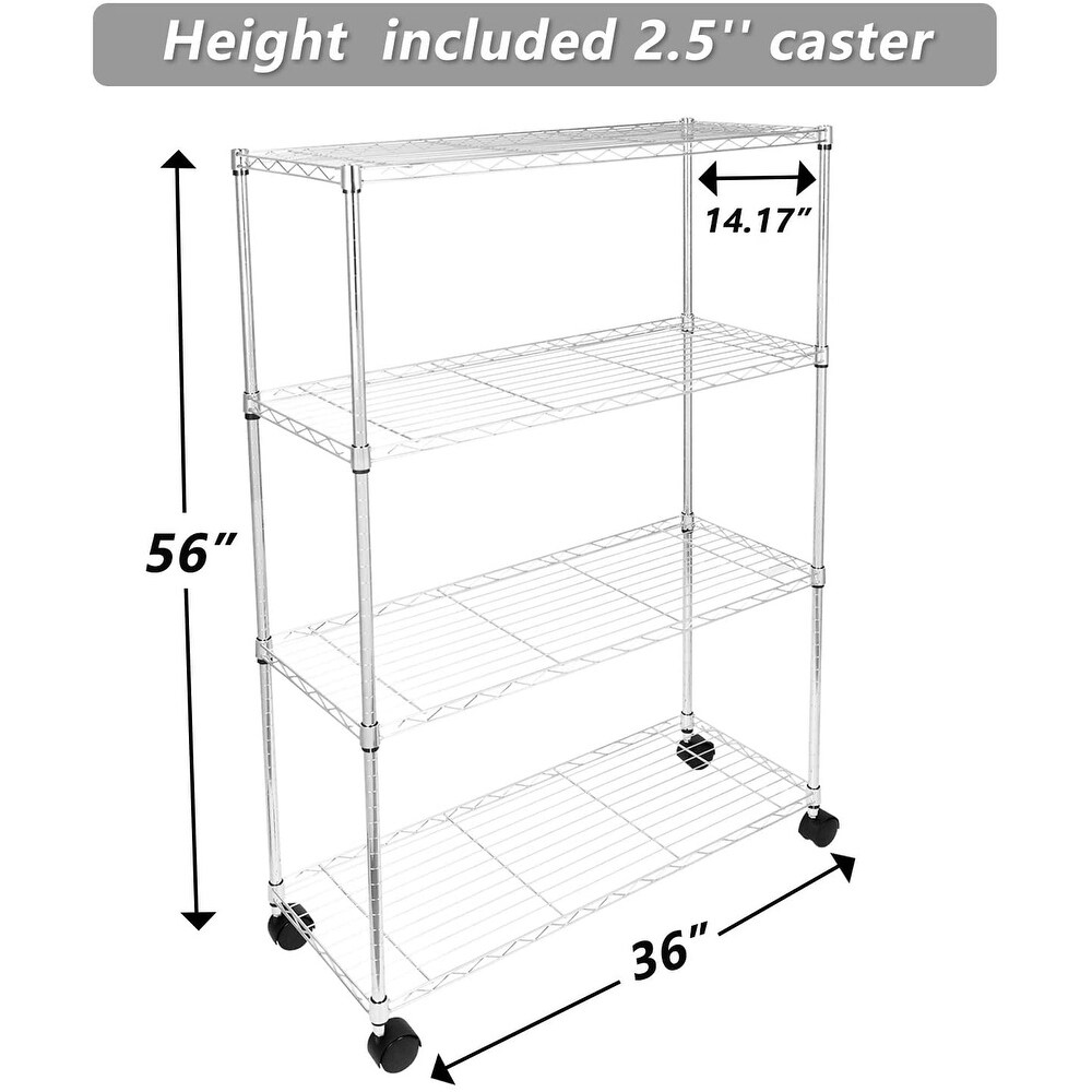 Heavy 4 Shelf Shelving Unit with Wheel and Adjustable Feet Storage Rack for Office Kitchen Bathroom ( 36\