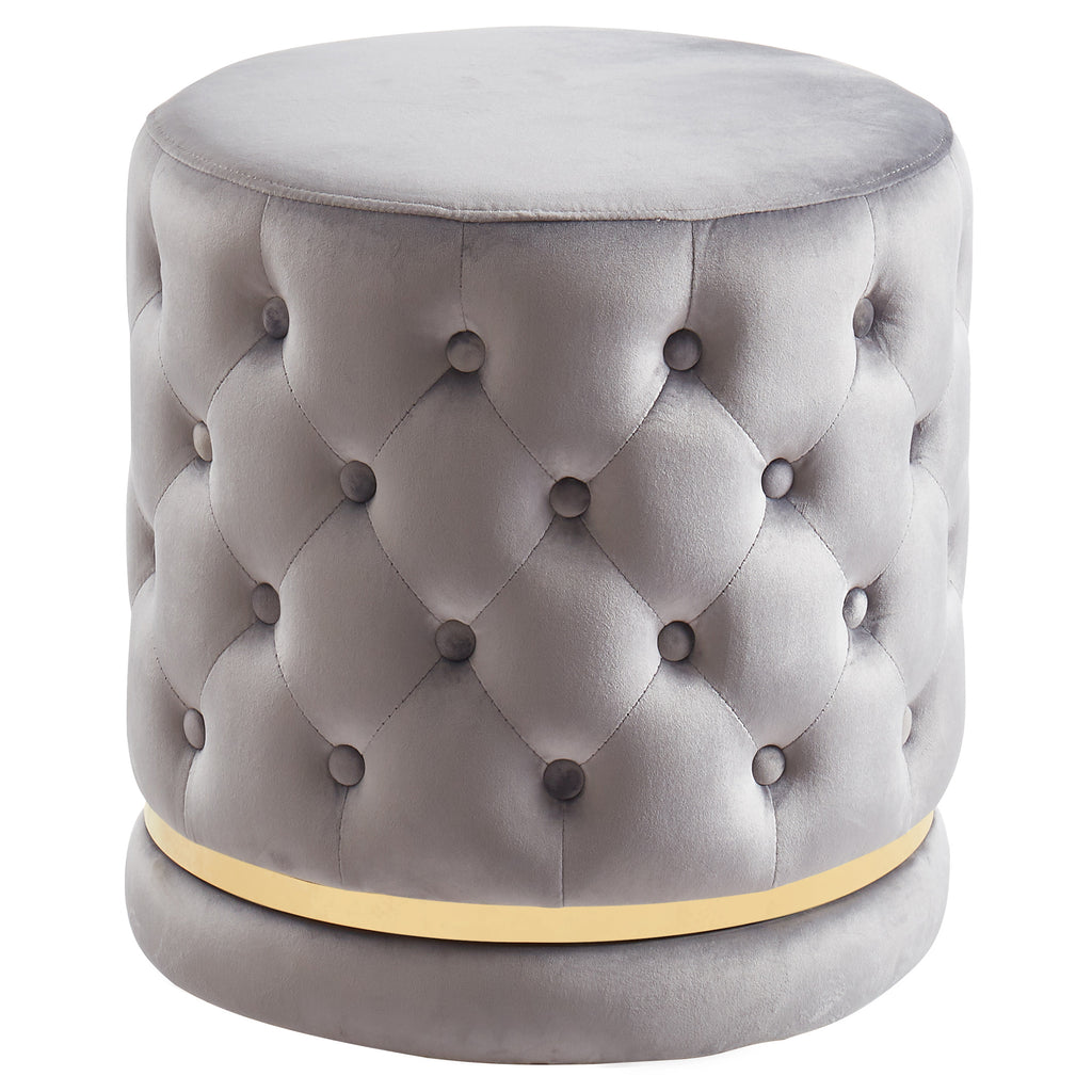 Inspire Delilah 402609GYGL Round Swivel Ottoman In GreyGold