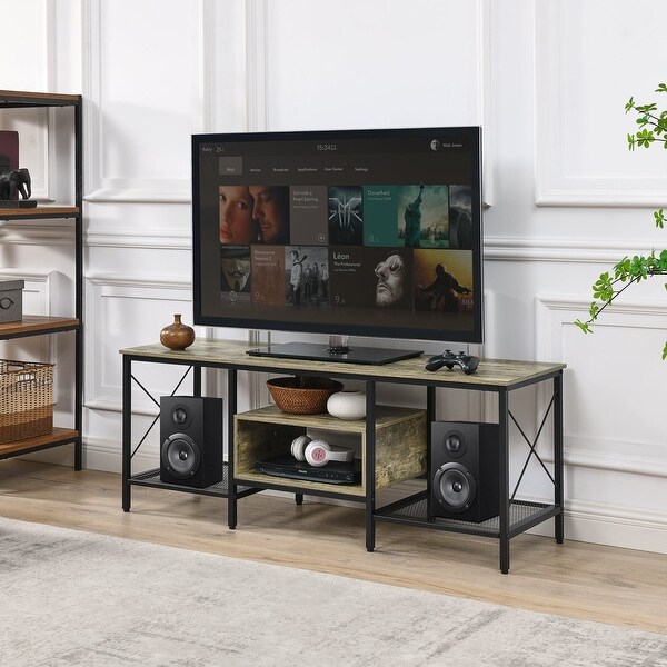 TV Stand for Living Room， Entertainment Center TV Console with Storage Shelves