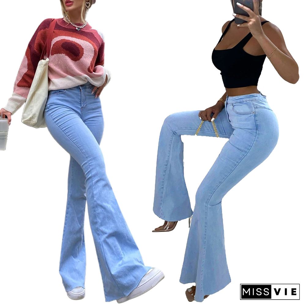 High Waist Zipper Stretch Flare Jeans Pants