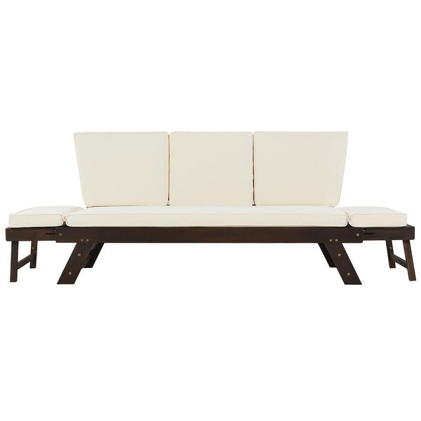 3-seater Sofa Outdoor Patio Expandable Daybed， Adjustable Wooden Chaise Lounge - Overstock - 37248369