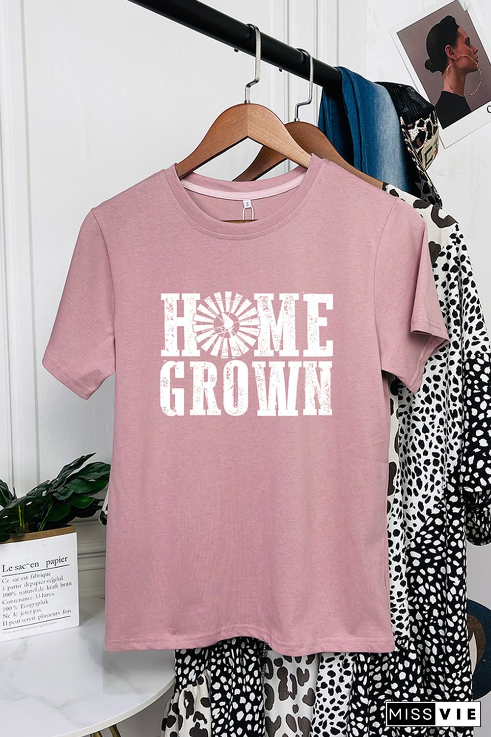 Home Grown Print Graphic Tees for Women Wholesale Short Sleeve T shirts Top