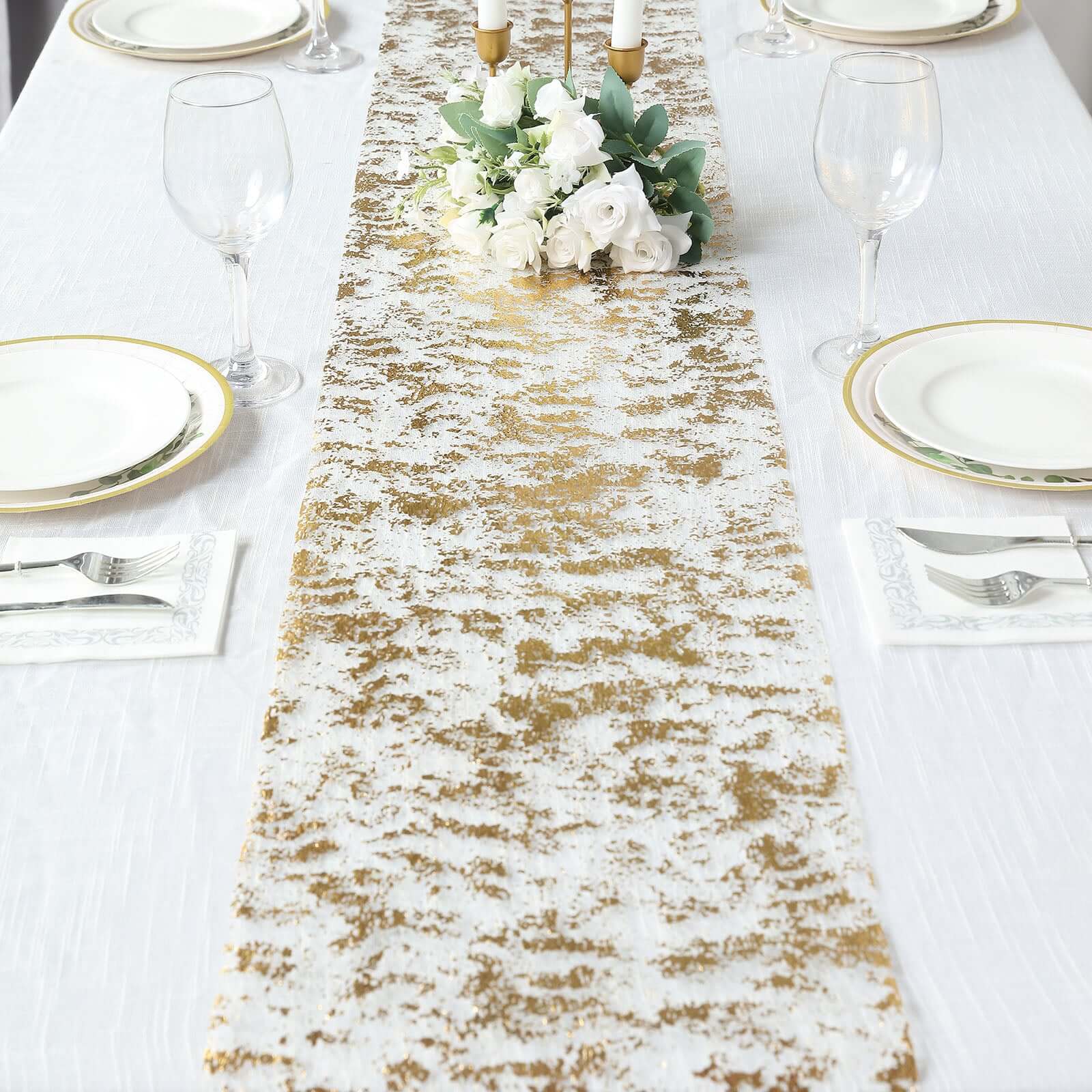 Sparkly Metallic Gold Foil Thin Mesh Polyester Table Runner 25GSM 108