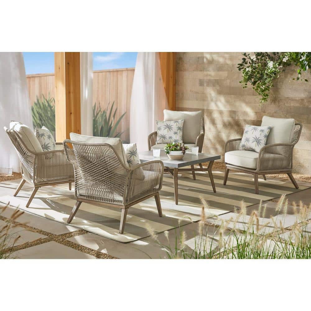 Hampton Bay Haymont 5-Piece Steel Wicker Outdoor Patio Conversation Deep Seating Set with Beige Cushions FRS80952F-ST