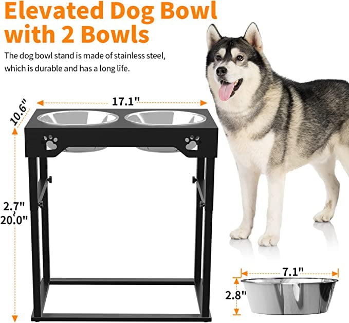 Autofeedog Elevated Dog Bowls For Large Dogs - Raised Dog Bowl with 8 Adjustable Heights (2.75‘’ - 20‘’)Dog Feeding Station with 2 Stainless Steel Dog Bowls,Dog Food Stand for Large Medium Small Dogs