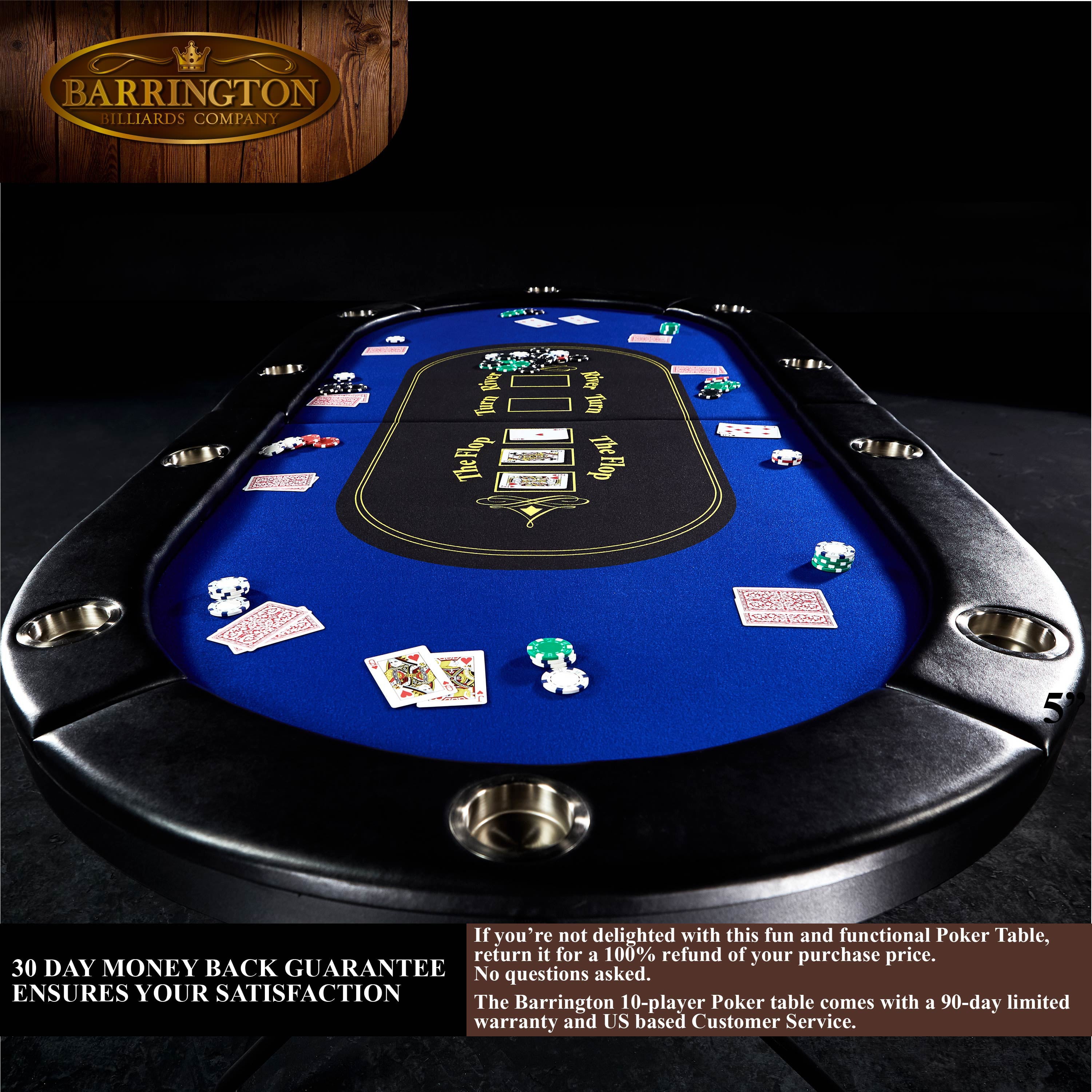 Barrington 10 Player Blue Poker Table, No Assembly Required