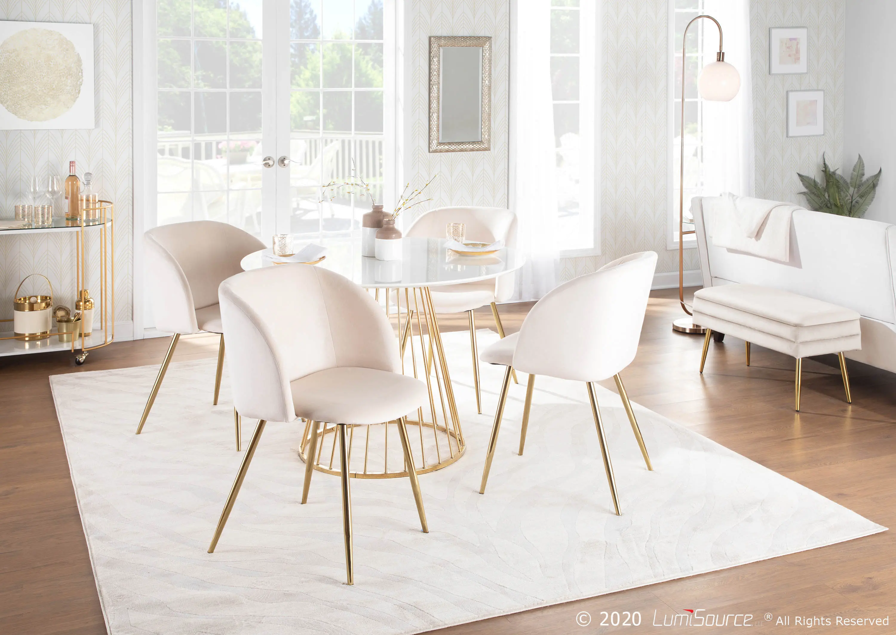 Fran Gold and Cream Velvet Glam Dining Chairs， Set of 2