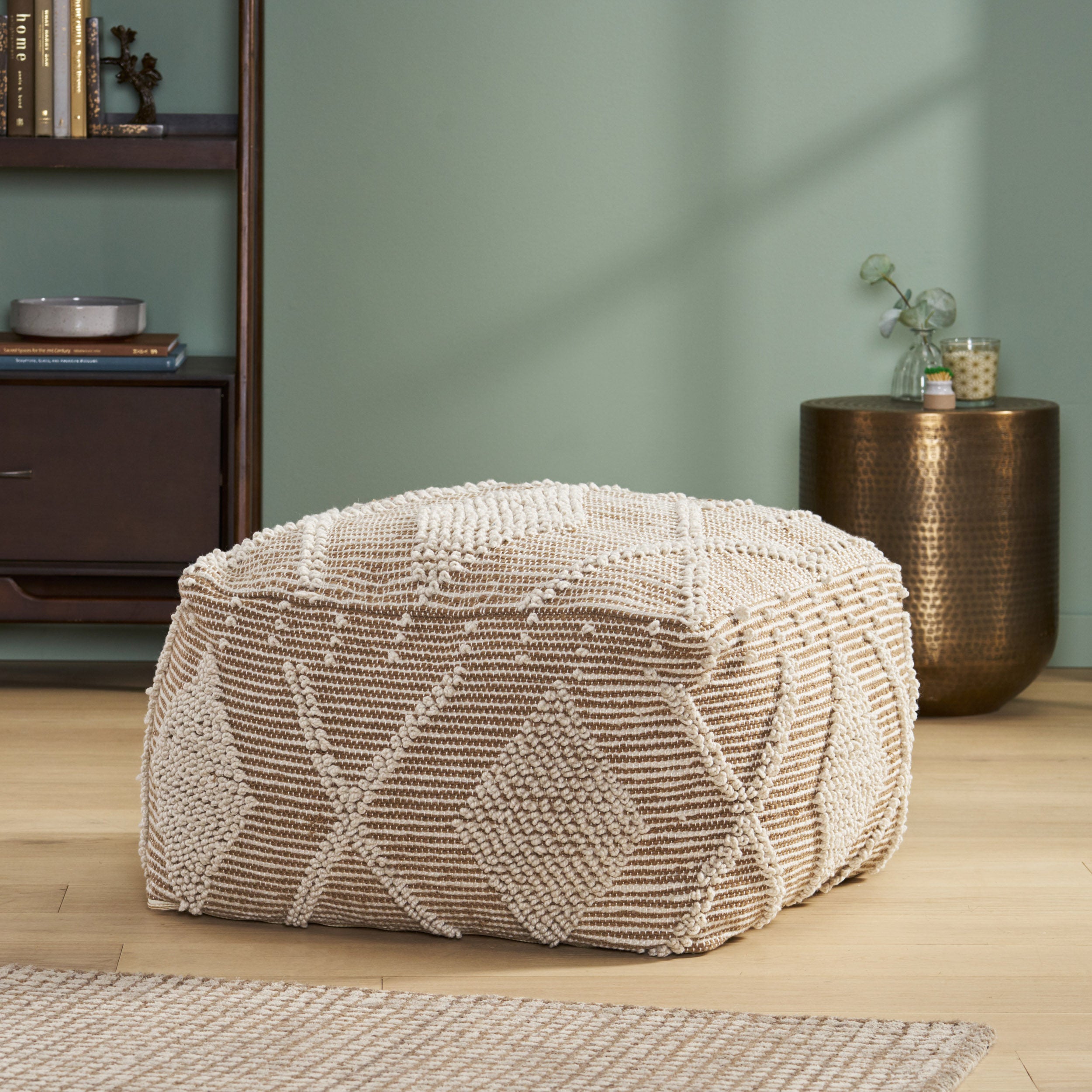 Dereka Contemporary Handcrafted Faux Yarn Pouf