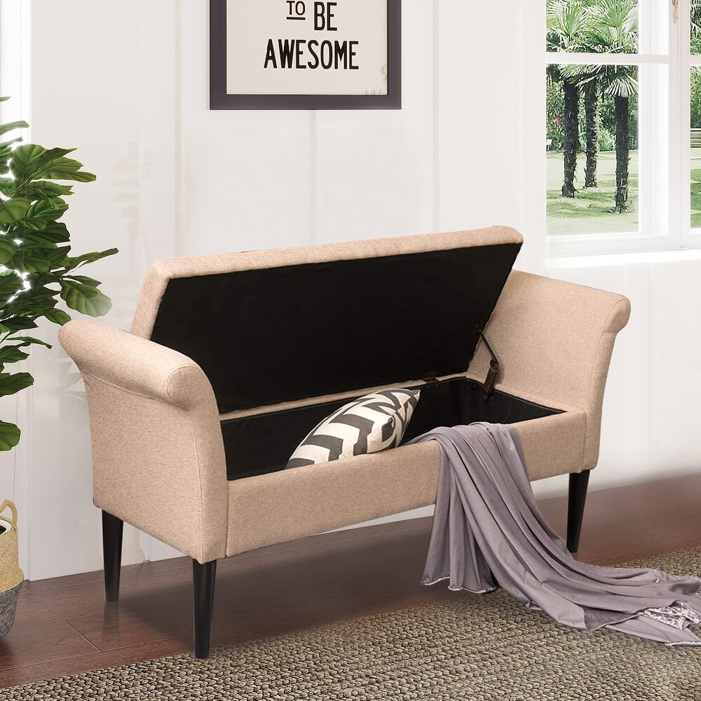 Storage Ottoman Bench with Arms Upholstered Tufted Storage Bench for Bedroom Entryway Bench Footstool with Large Storage