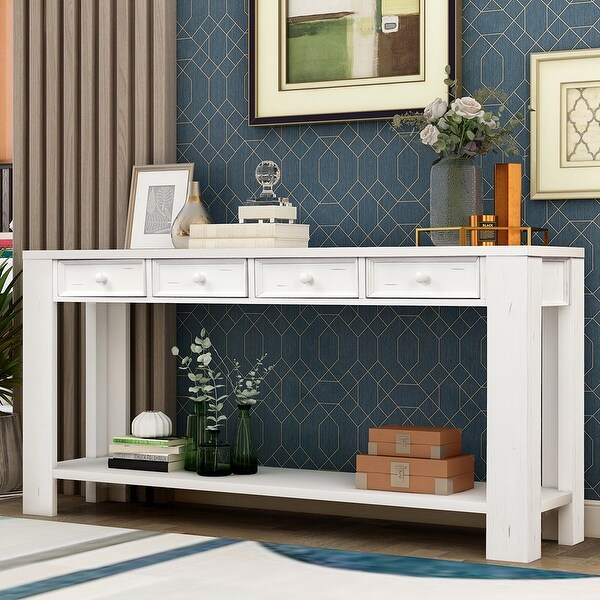 Console Table Sofa Table with Storage Drawers and Bottom Shelf