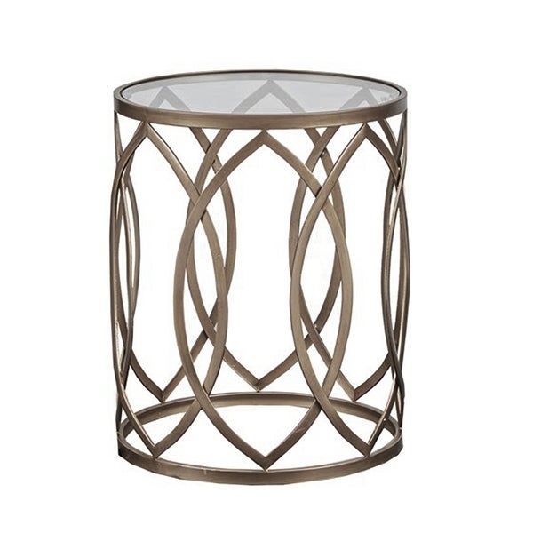 Arlo Metal Eyelet Accent Table with Tempered Glass Top