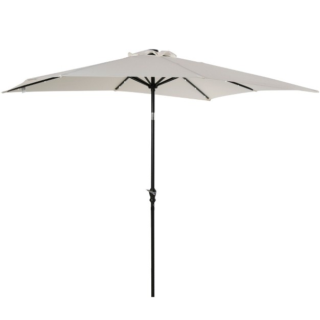 Outsunny 9 x27 X 7 x27 Patio Umbrella Outdoor Table Market Umbrella With Crank Solar Led Lights 45 Tilt Push button Operation For Deck Backyard Pool And Lawn