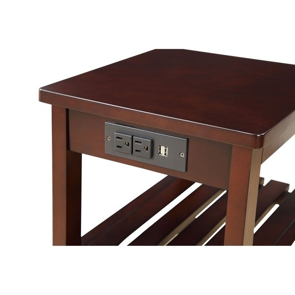 Modern Designs Havana Wooden Accent Side Table with Charging Station - Espresso