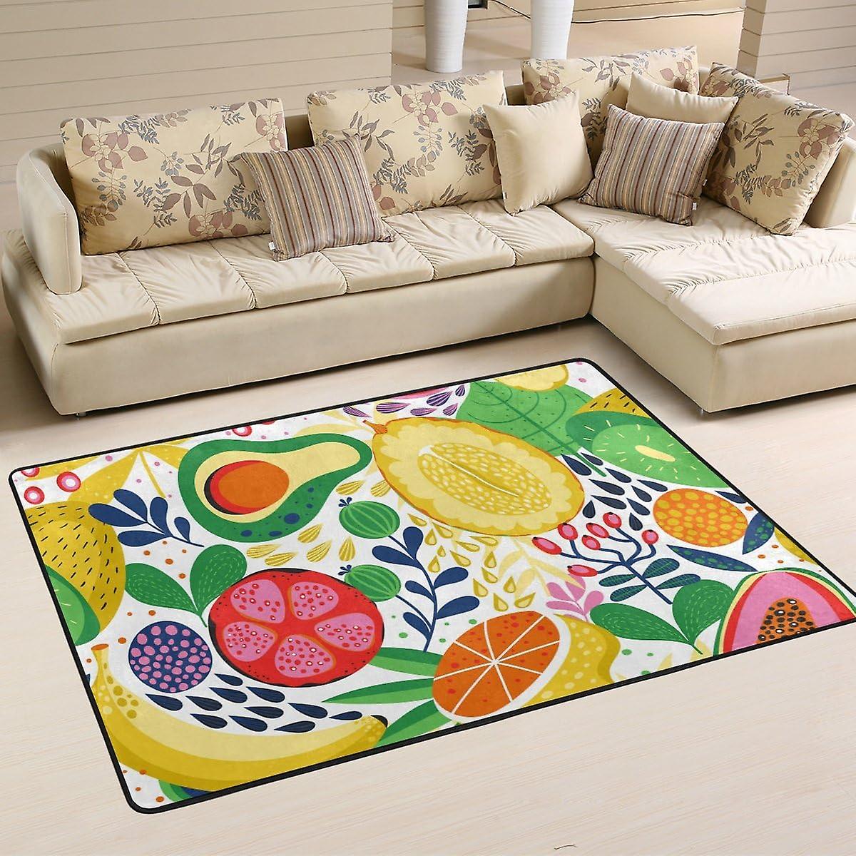 Colourlife Various Tropical Fruits On White Lightweight Carpet Mats Area Soft Rugs Floor Mat Doormat Decoration For Rooms Entrance 36 X 24 Inches