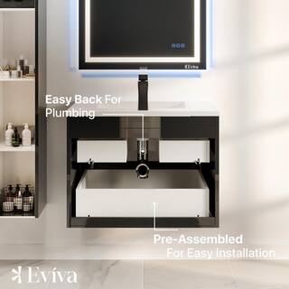 Eviva Joyous  32 in. W x 18 in. D x 22.5 in. H Floating Bath Vanity in Black with White Porcelain Top EVVN23-32BLK-WMN