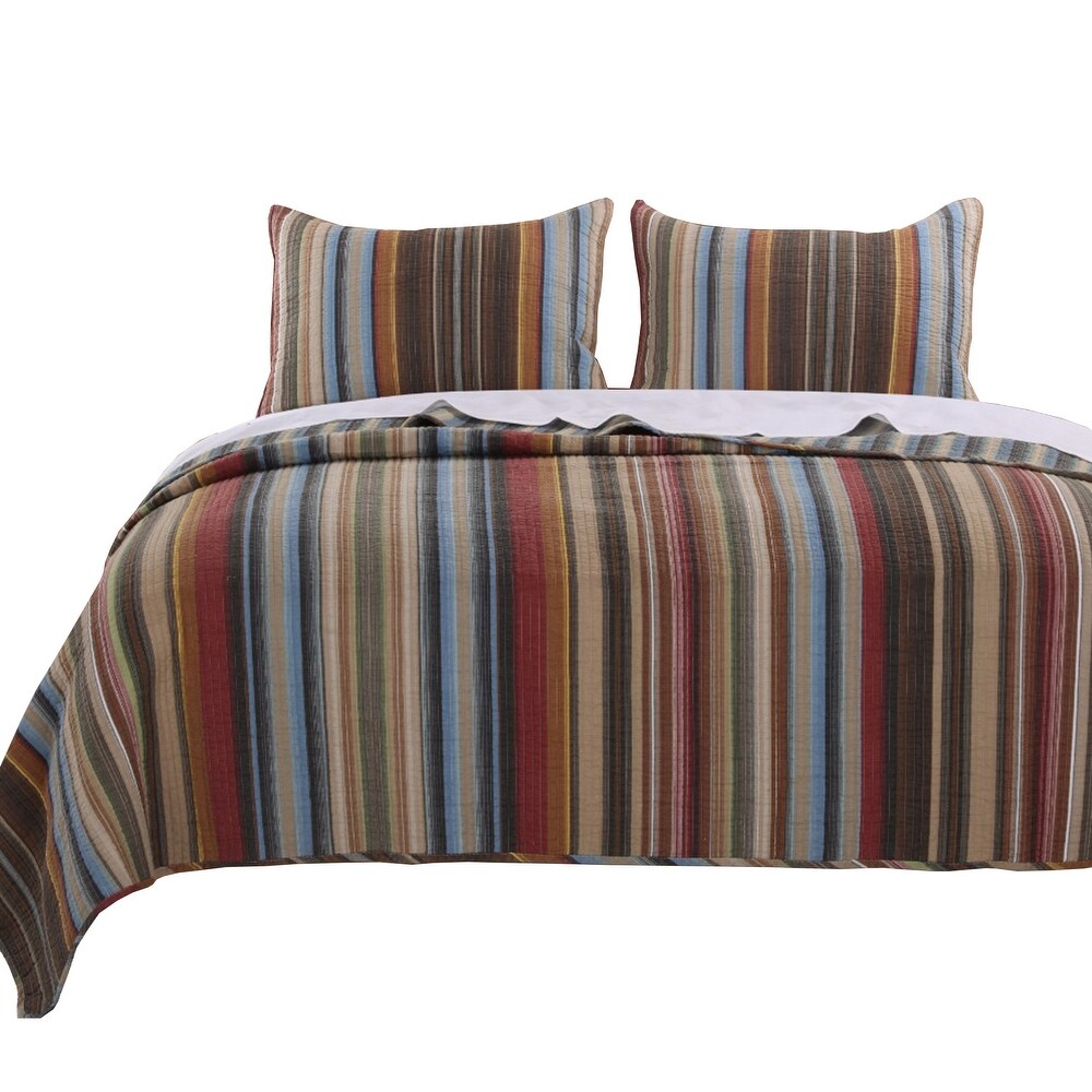 Phoenix Fabric 3 Piece Queen Size Quilt Set with Striped Prints  Multicolor