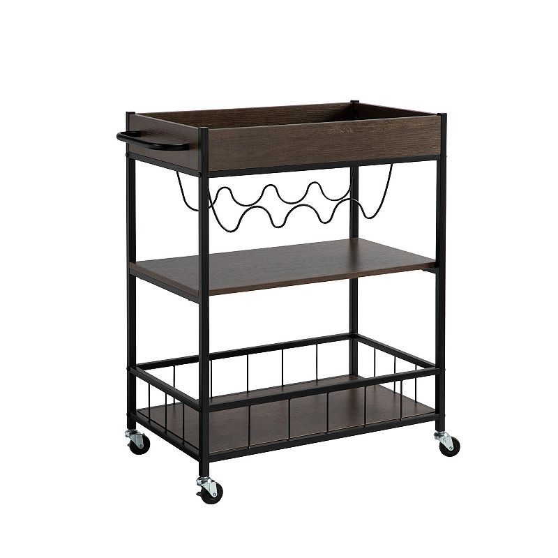 FC Design Metal Bottle Rack Kitchen Cart with 3 Shelves and Locking Sturdy Wheels