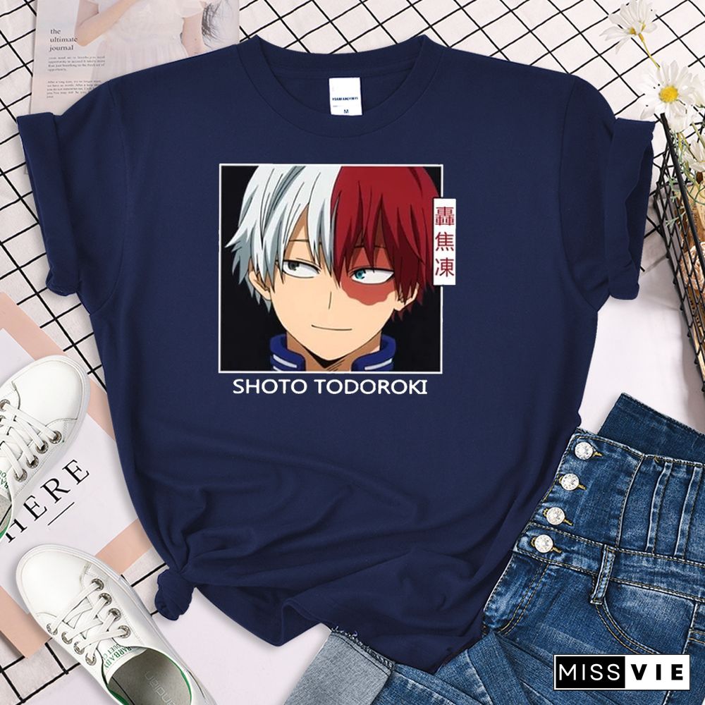 My Hero Academia Shoto Todoroki Print Woman Tshirt Summer Fashsion O-neck Tops HipHop Manga ShortSleeve Women'sTShirts