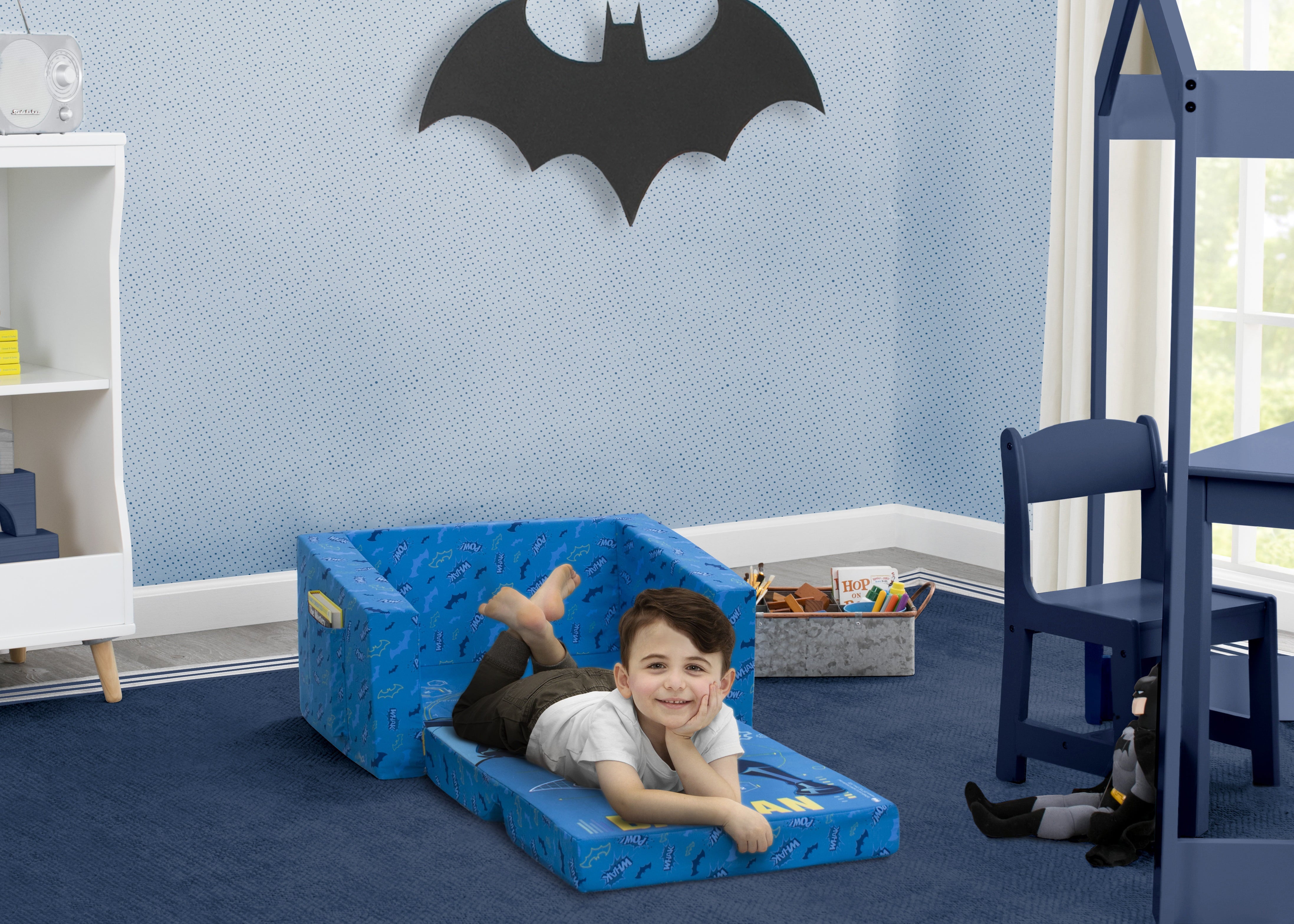 Batman Cozee Flip-Out Chair - 2-in-1 Convertible Chair to Lounger for Kids by Delta Children