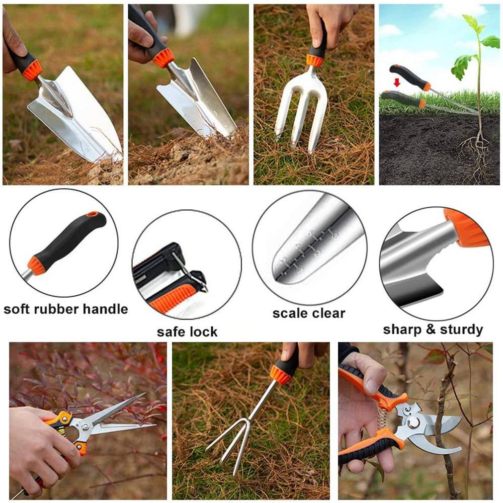 10-Piece Stainless Steel Heavy-Duty Gardening Tool Set with Soft Rubber Anti-Slip Ergonomic Handle Garden Tool Set B08T9P3TWY