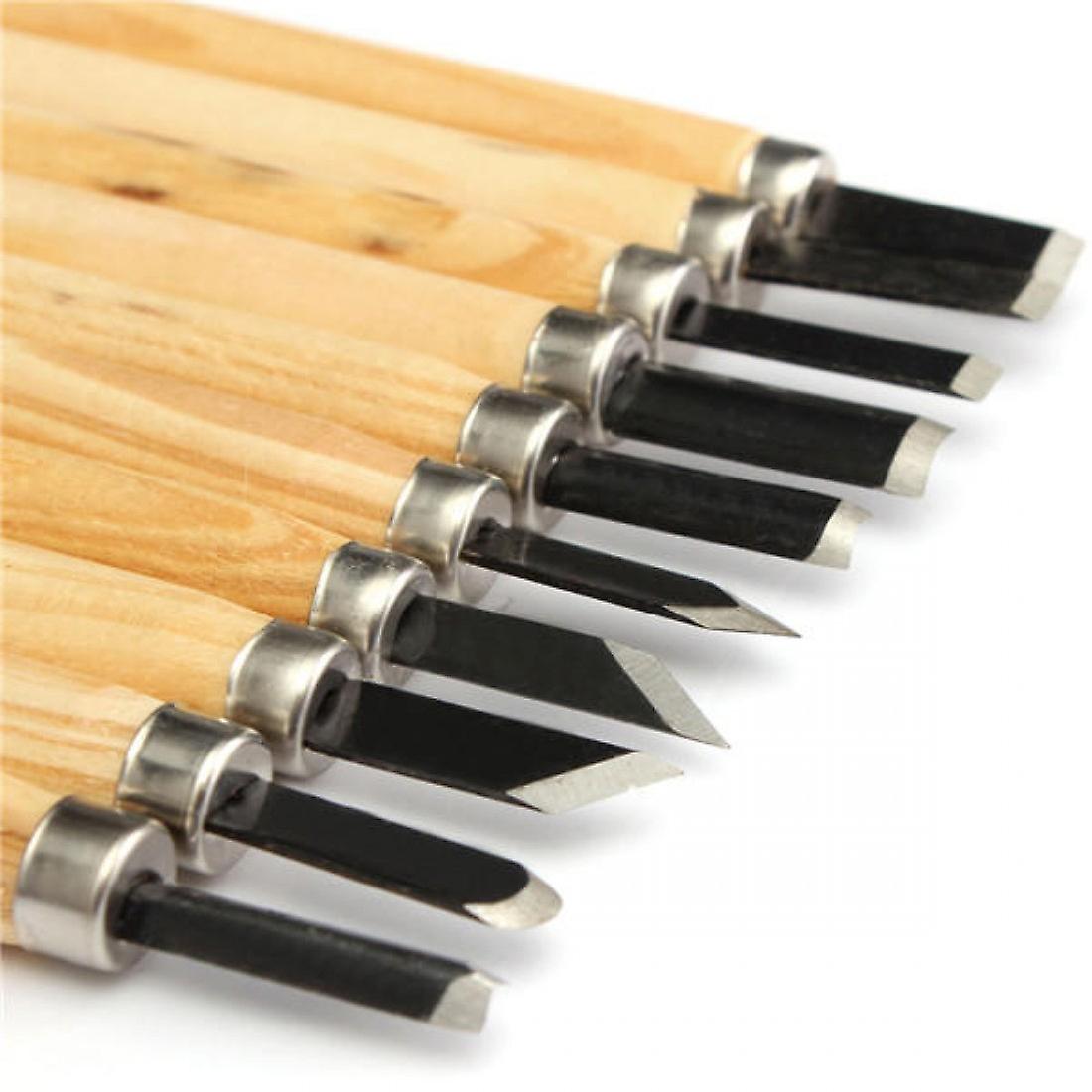 10pcs Wood Carving Chisel Set High Carbon Steel With Wooden Handle