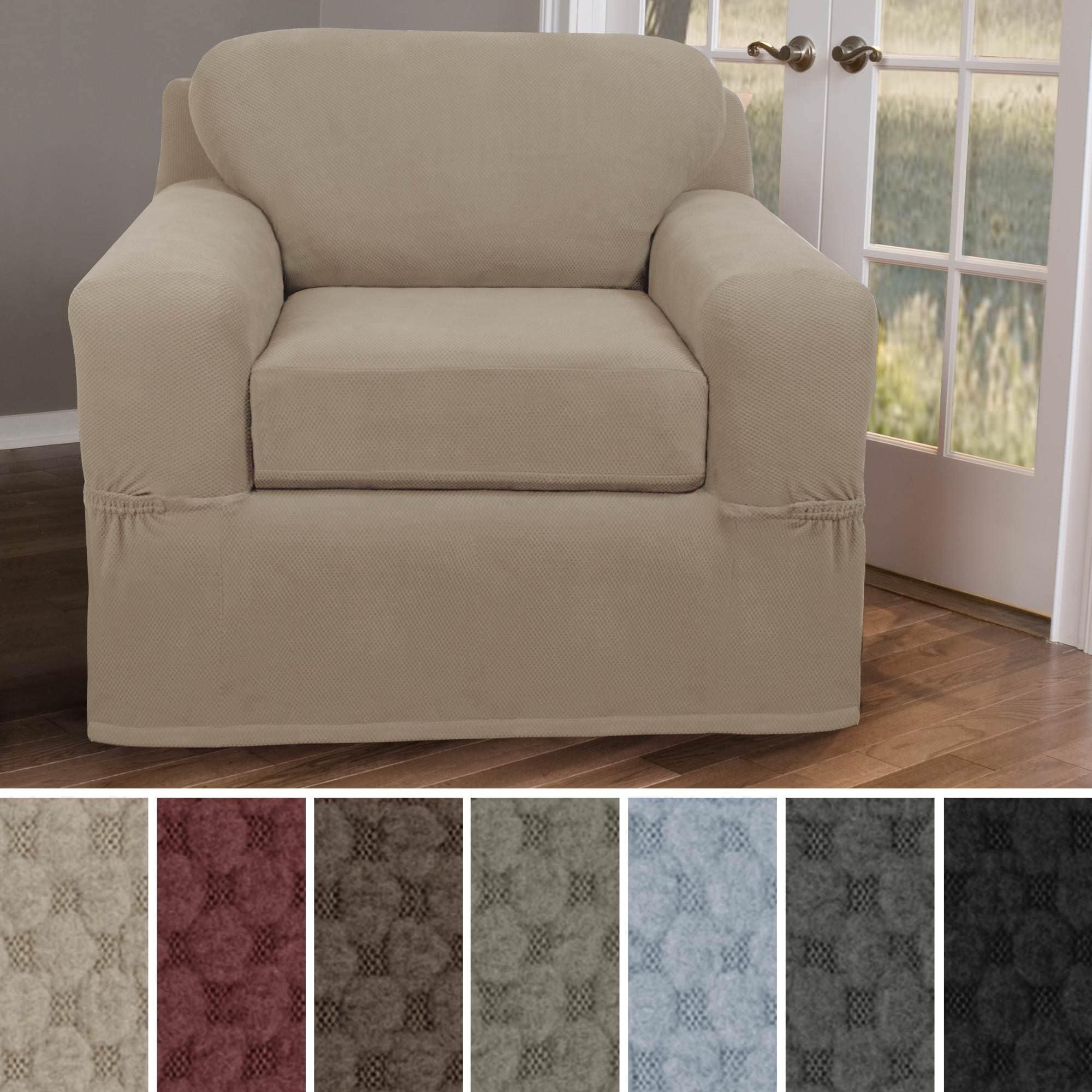 Maytex  Stretch Pixel Chair 2 Piece Furniture / Slipcover Charcoal 42-43