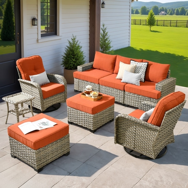 XIZZI 8piece Outdoor Grey Wicker Furniture Conversation Set