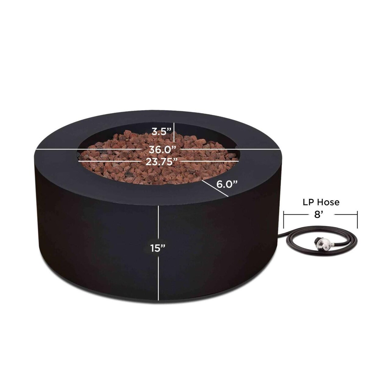 Lakeview Elysian 36-Inch Round Propane Fire Table w/ NG Conversion Kit