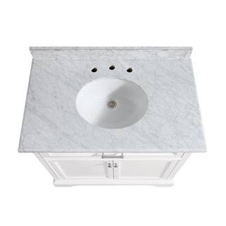 Home Decorators Collection Windlowe 37 in. W x 22 in. D x 35 in. H Bath Vanity in White with Carrera Marble Vanity Top in White with White Sink 15101-VS37C-WT