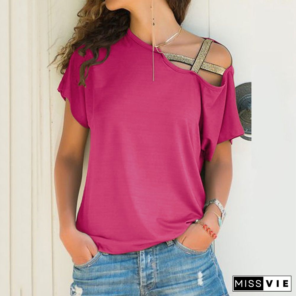 Women's Casual Cross Irregular Short-sleeved T-shirt Blouses