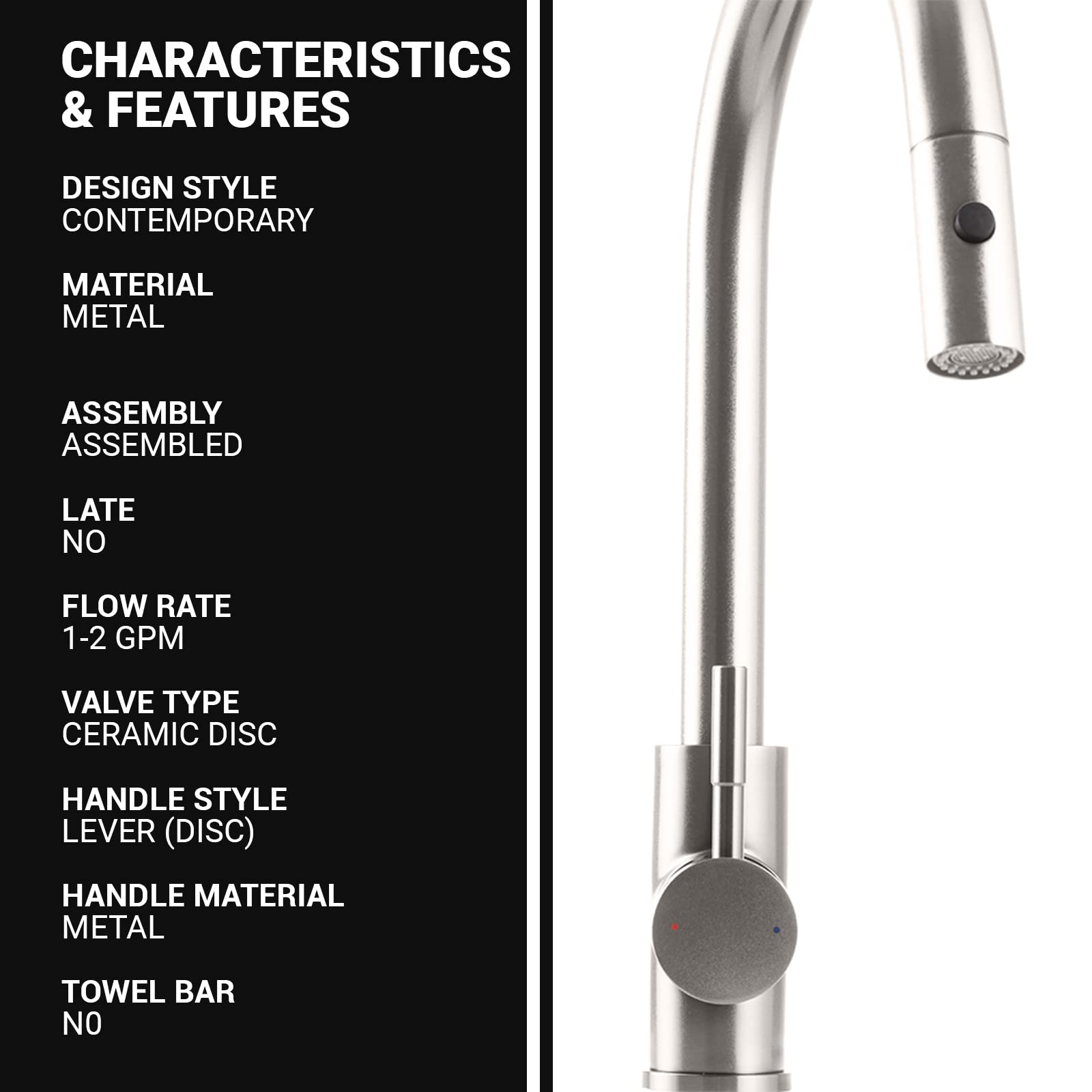 Strictly Sinks Pull Down Kitchen Faucet with Pull Down Sprayer and 360° Swivelling Spout， Spray and Stream Modes (Brushed Nickel)