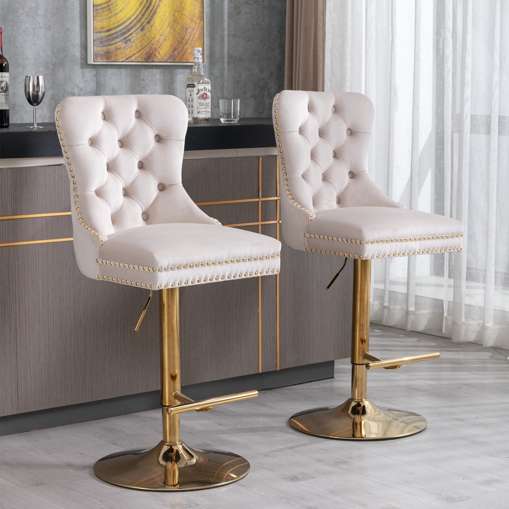 Thick Swivel Velvet Barstools Adjusatble Seat Height  Modern Upholstered Bar Stools with Backs Comfortable Tufted  Set of 2