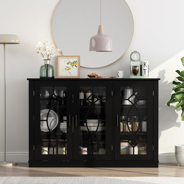 3 Tempered Glass Door Sideboard Buffet Storage Cabinet - 47.2