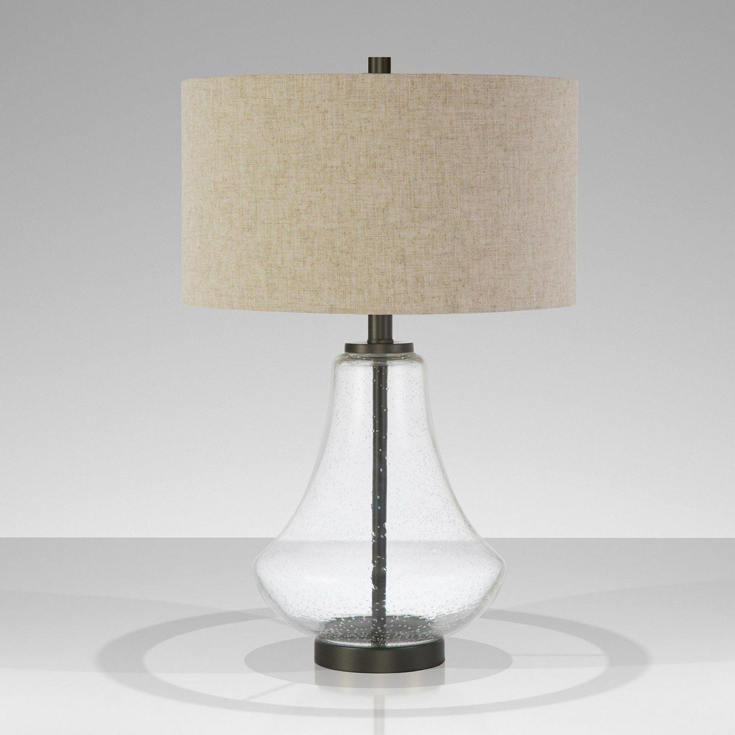 EvelynandZoe Traditional Seeded Glass Table Lamp with Flax Shade