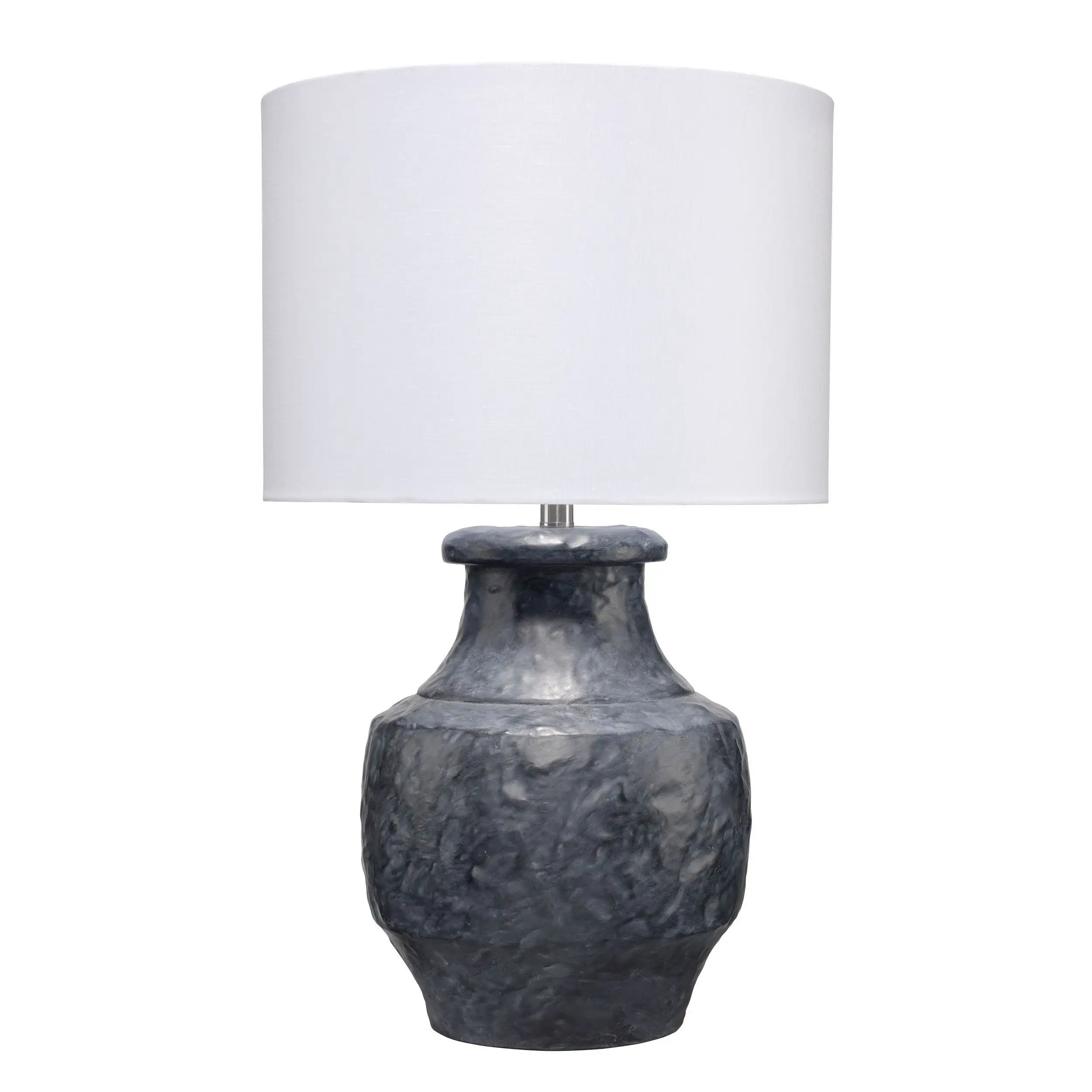 28 Inch Modern Table Lamp， Handcrafted Polyresin Urn， Linen Shade， Gray