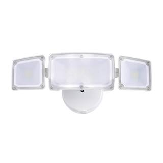 AWSENS 3-Light White Outdoor Integrated LED Security Flood Light Wall or Eave Mount Flood Light AW5083-WH