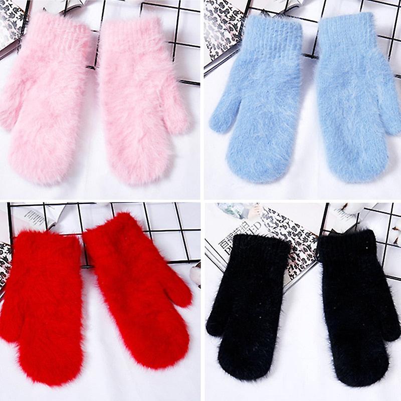 Winter Women Soft Wool Rabbit Hair Warm Knit Gloves