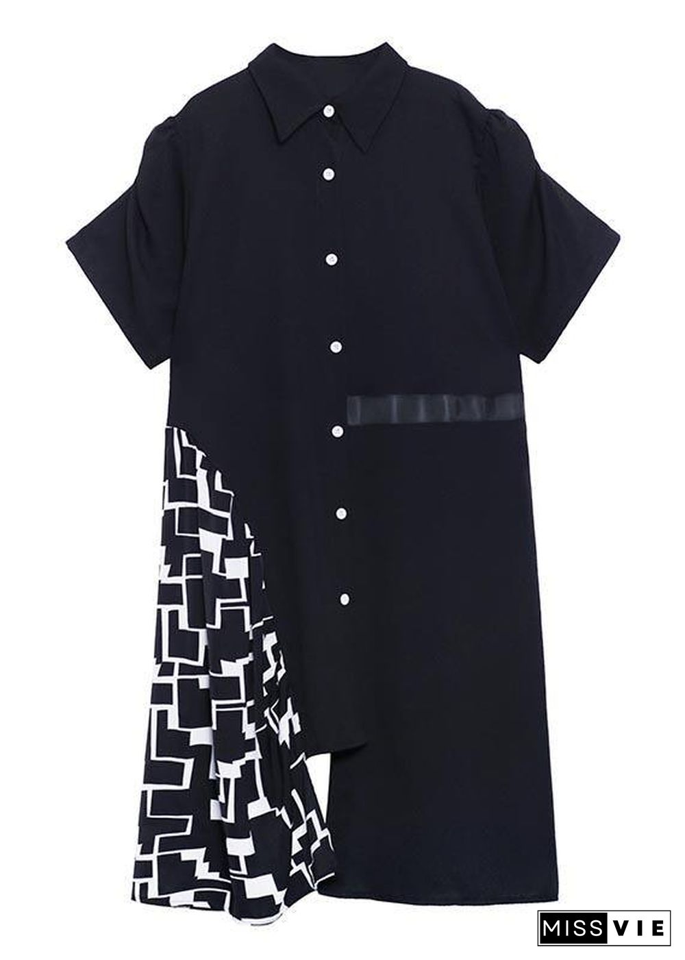 Chic Black Patchwork Print asymmetrical design Dress Summer