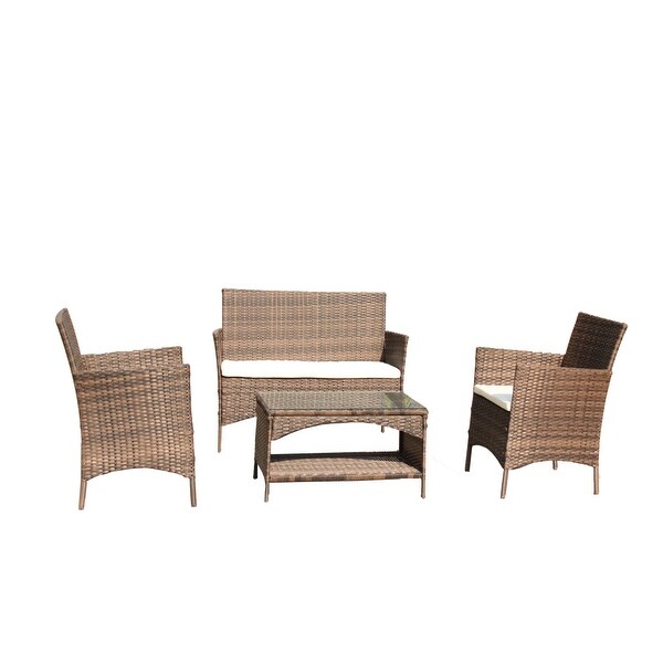 4 Piece Patio Outdoor Rattan Furniture for Garden - Overstock - 37028747