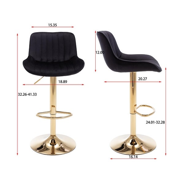 Velvet Bar Stool w/Chrome Footrest and Base Swivel，Set of 2