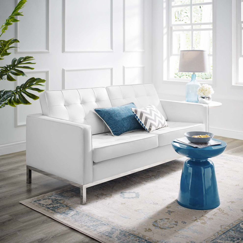 Loft Tufted Upholstered Faux Leather Loveseat   Contemporary   Loveseats   by Simple Relax  Houzz