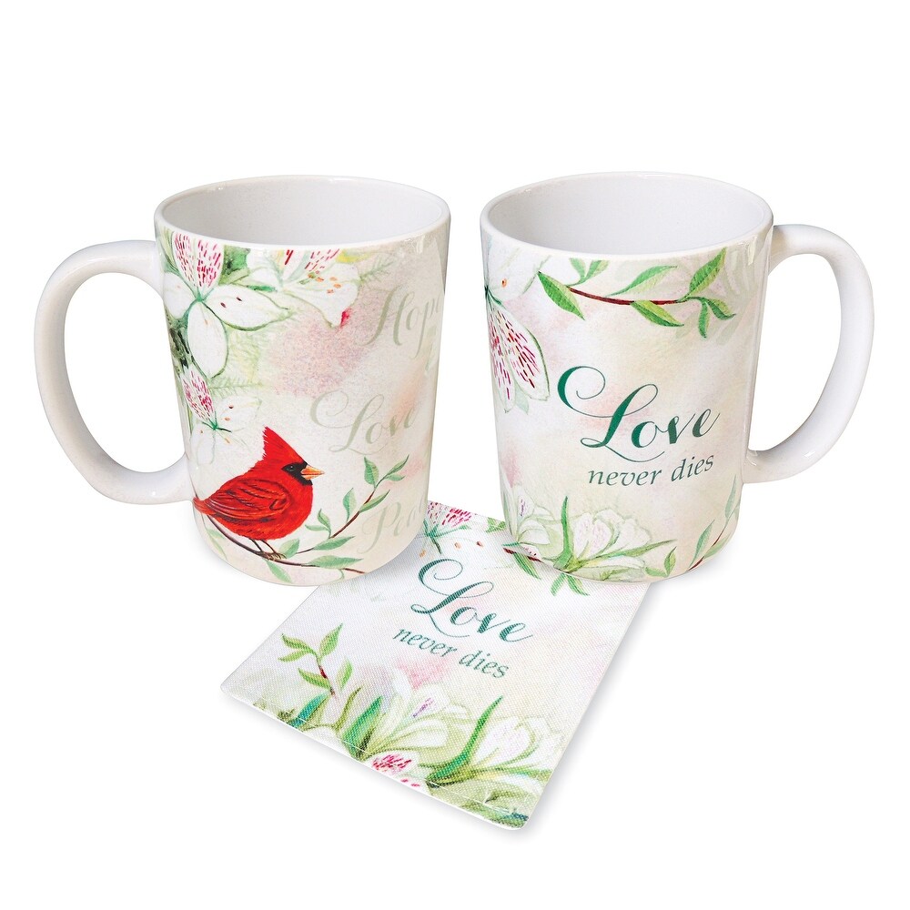 Inspirational Cardinal Ceramic Mug and Fabric Coaster Set   5.500 x 5.380 x 3.750