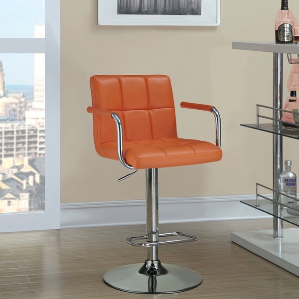 Modern Orange Leatherette Adjustable Swivel Stool with Chrome Pedestal Base