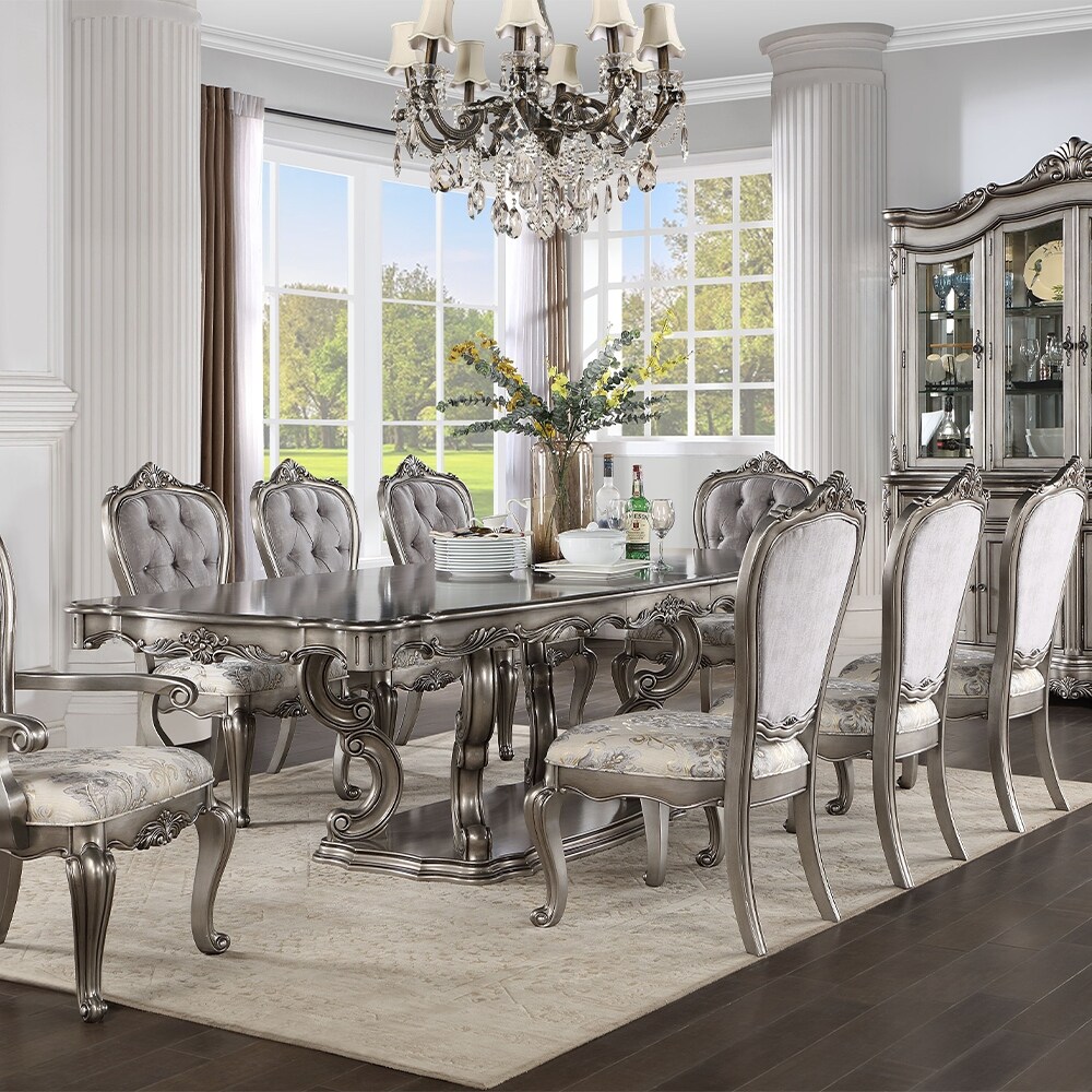 Acme Ariadne Dining Table W/Pedestal  Antique Platinum