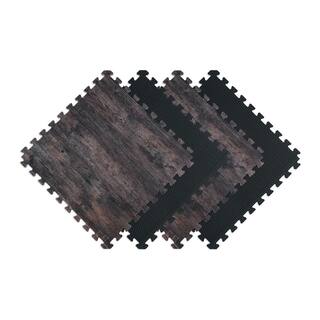 Norsk Reversible Dark WalnutBlack Faux Wood 24 in. x 24 in. x 0.47 in. Foam Mats (4-Pack) 340347